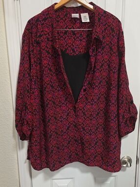 JMS Womens Black and Fuchsia Patterned Button-Up Blouse SIZE 4X